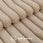 Faux Fur Throw Pillow Covers 18x18 Set of 2, Decorative Soft Plush Striped Couch Pillow Covers with Velvet Back for Sofa, Bed, Living Room, Khaki