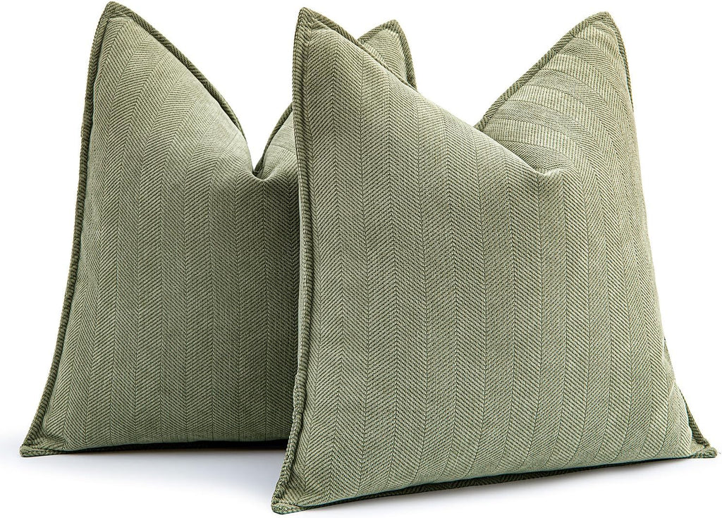 Pack of 2 Sage Green Decorative Pillow Covers 20x20 Inch Soft Chenille Luxurious Couch Throw Pillows Farmhouse Cushion Covers with Elegant Design for Sofa Bedroom Living Room Home Decor