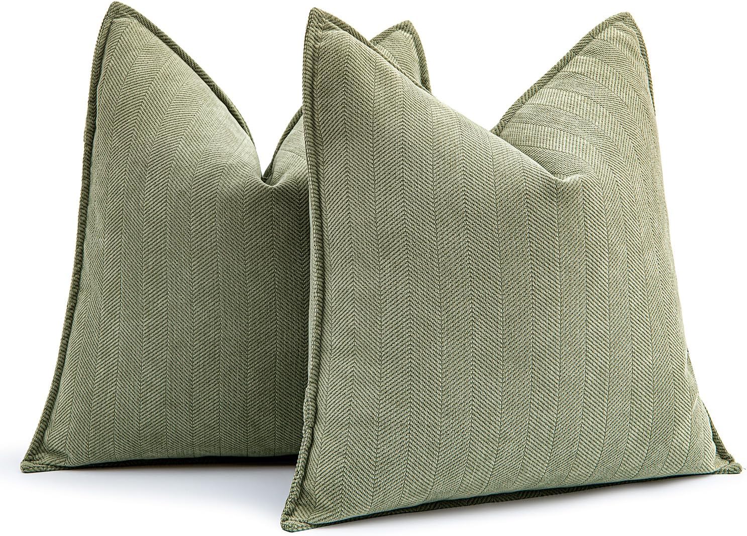 Pack of 2 Sage Green Decorative Pillow Covers 20x20 Inch Soft Chenille Luxurious Couch Throw Pillows Farmhouse Cushion Covers with Elegant Design for Sofa Bedroom Living Room Home Decor