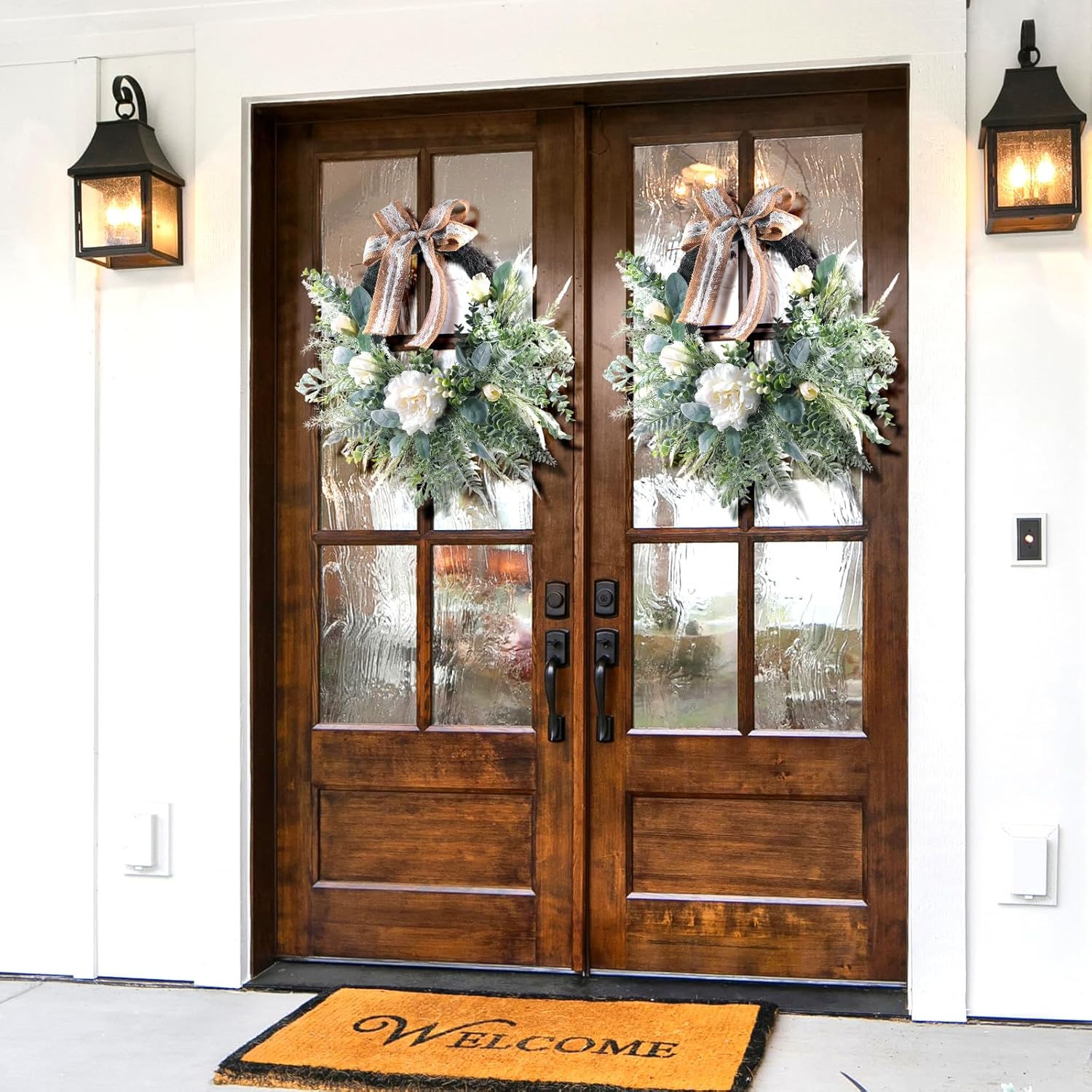 22 Inch Boho Rose & Eucalyptus Wreaths for Front Door–Rustic Front Door Wreath for Spring, Summer, Fall & All Seasons–Outdoor Wreaths for Front Door, Porch & Door Hanging Decor