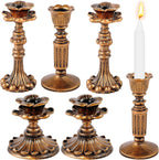 6 Pcs Vintage Candlestick Holders Taper Resin Candle Holder Retro Antique Candle Holder Floral Decorative Candlesticks for Wedding Anniversary Table Centerpieces Fireplace Home Decor(Bronze)