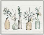 Bottles and Plants Farm Wood Textured, Design by  Wall Art, 11 x 14, Multi-Color for Living Room, Grey Framed