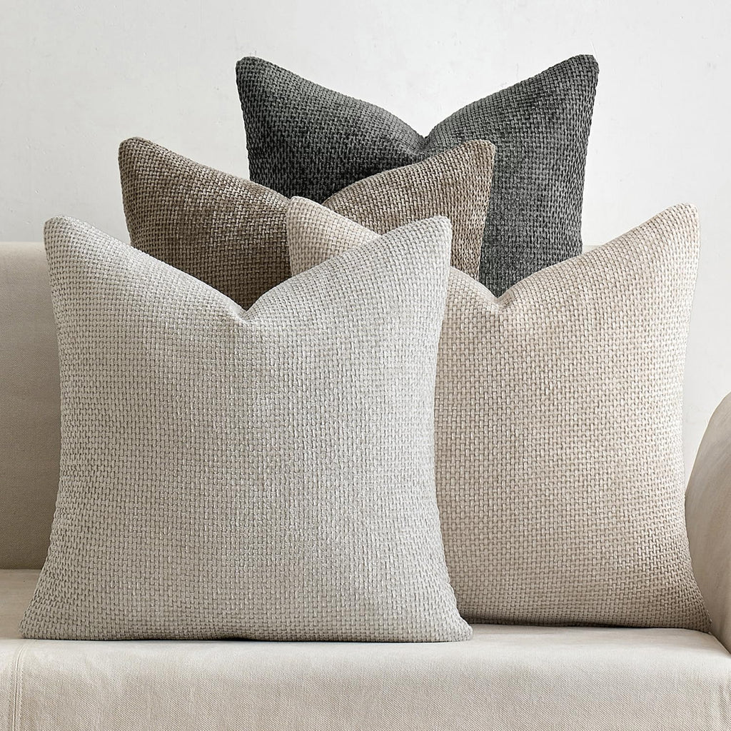 Pack of 4 Couch Throw Pillow Covers 18x18 Inch Neutral Soft Decorative Chenille Pillow Covers Farmhouse Boho Cushion Covers for Mid Century Modern Home Decor Sofa Bedroom Living Room