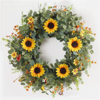 24 Inch Eucalyptus and Sunflower Wreath for Front Door Decor – Artificial Greenery Front Door Wreath, Outdoor Wreaths for Front Door for Spring, Summer, Fall & All Seasons Home or Porch Decor