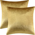 Gold Velvet Decorative 20x20 Throw Pillow Covers for Sofa Bed 2 Pack Soft Cushion Cover