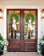 20 Inch Artificial Boxwood Wreaths for Front Door, Summer Door Wreath with Sash, Spring Green Wreath Weatherproof for Wall Window Porch Farmhouse Wedding Decor All Year Round Indoor Outdoor