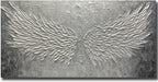 Wall Art with Canvas Hand Painted Wings, Grey and White Heavy Texture Oil Painting Wall Decor, Modern Painting Artwork for Wall for Living Room Bedroom Office Home Decor(48" Wx24 L)