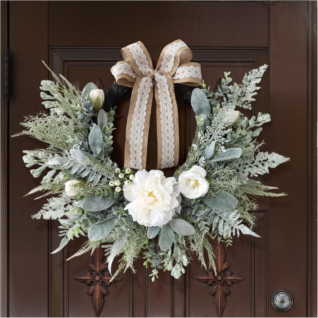22 Inch Boho Rose & Eucalyptus Wreaths for Front Door–Rustic Front Door Wreath for Spring, Summer, Fall & All Seasons–Outdoor Wreaths for Front Door, Porch & Door Hanging Decor