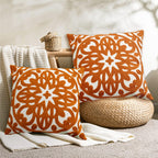 Embroidered Decorative Throw Pillow Cover 18x18 inches Set of 2 Pieces, Boho Mandala Modern Chic Classic Pattern Cotton Cushion Case for Sofa Couch Bed Living Room(Burnt Orange)