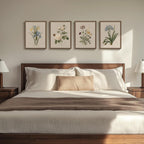 Framed Botanical Floral Wall Art, 4 Piece Vintage Flower Canvas Painting Prints for Bedroom, Rustic Floral Butterfly Pictures for Farmhouse Kitchen Living Room Dining Room Hallway Wall Decor, 11x14 In