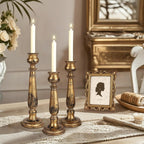 Tall Candle Holders Set of 3, Rustic Candlestick Holder, Vintage Centerpiece Table Decorations, Fireplace Mantel Decor, Elegant Antique Candle Holder Decor, Gift Ideas, Distressed Gold