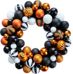 Happy Halloween Wreath for Front Door, 18” Artificial Ball Wreaths Door Decor for Home Halloween Party Decorations (18in)