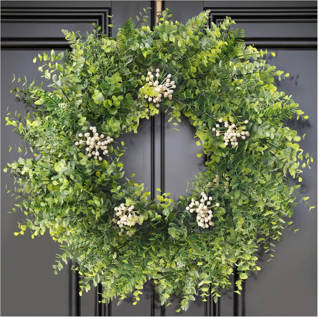 24 Inch Eucalyptus Wreaths for Front Door Decor– Artificial Greenery Front Door Wreath, Outdoor Wreaths for Front Door for Spring, Summer, Fall & All Seasons Home or Porch Decor
