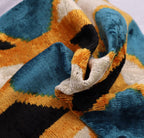 Handmade Velvet Throw Pillow, 16x24 Inches, Premium Down Feather Insert, Geometric Blue, Gold, Black Design, Soft and Luxurious Cushion for Sofa, Bedroom, and Living Room