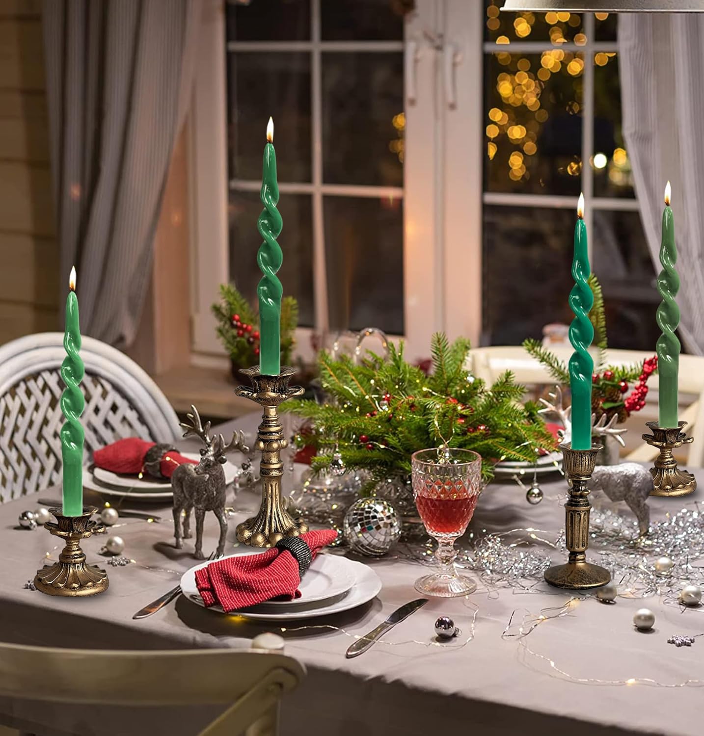 Vintage Candlestick Holder for Taper，Resin Candle Holder Antique Bronze，Decorative for Home Decor Centerpiece for Wedding Party, Wedding Anniversary Decoration，Set of 4(AABC)