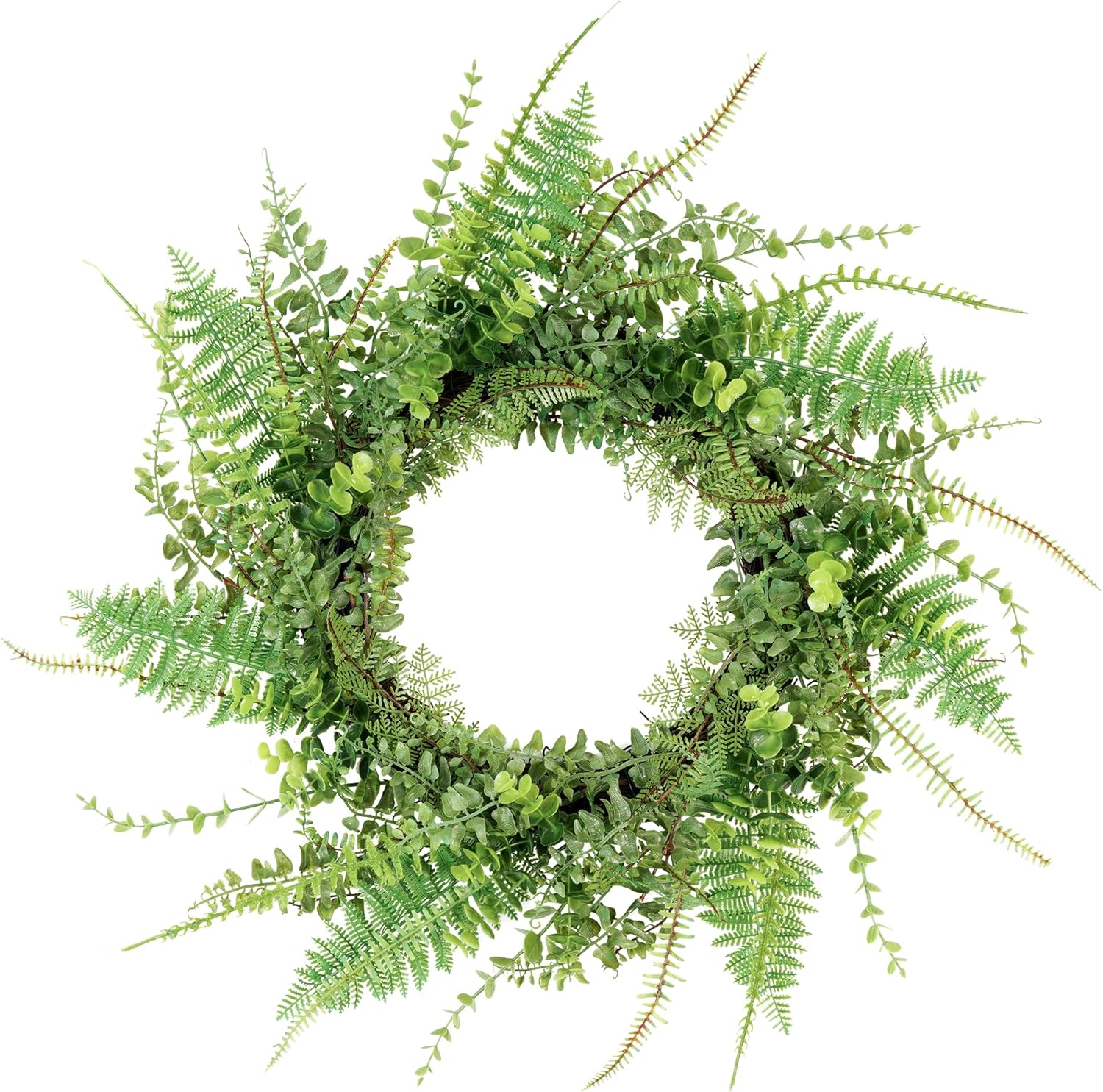 26inch Fern Wreath for Front Door, 26'' Farmhouse Mixed Green Wreath for Door Wall Window Decoration, Handmade Spring Summer Large Wreath