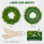 18inch Boxwood Wreath Outdoor Wreaths for Front Door Green Wreaths for Front Door Hanging with a Sash for Front Door Wall Hanging All Year Round Window Wall Indoor Outdoor Farmhouse Decoration