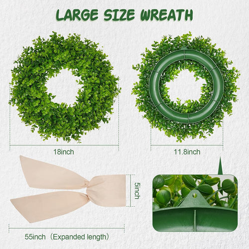 18inch Boxwood Wreath Outdoor Wreaths for Front Door Green Wreaths for Front Door Hanging with a Sash for Front Door Wall Hanging All Year Round Window Wall Indoor Outdoor Farmhouse Decoration
