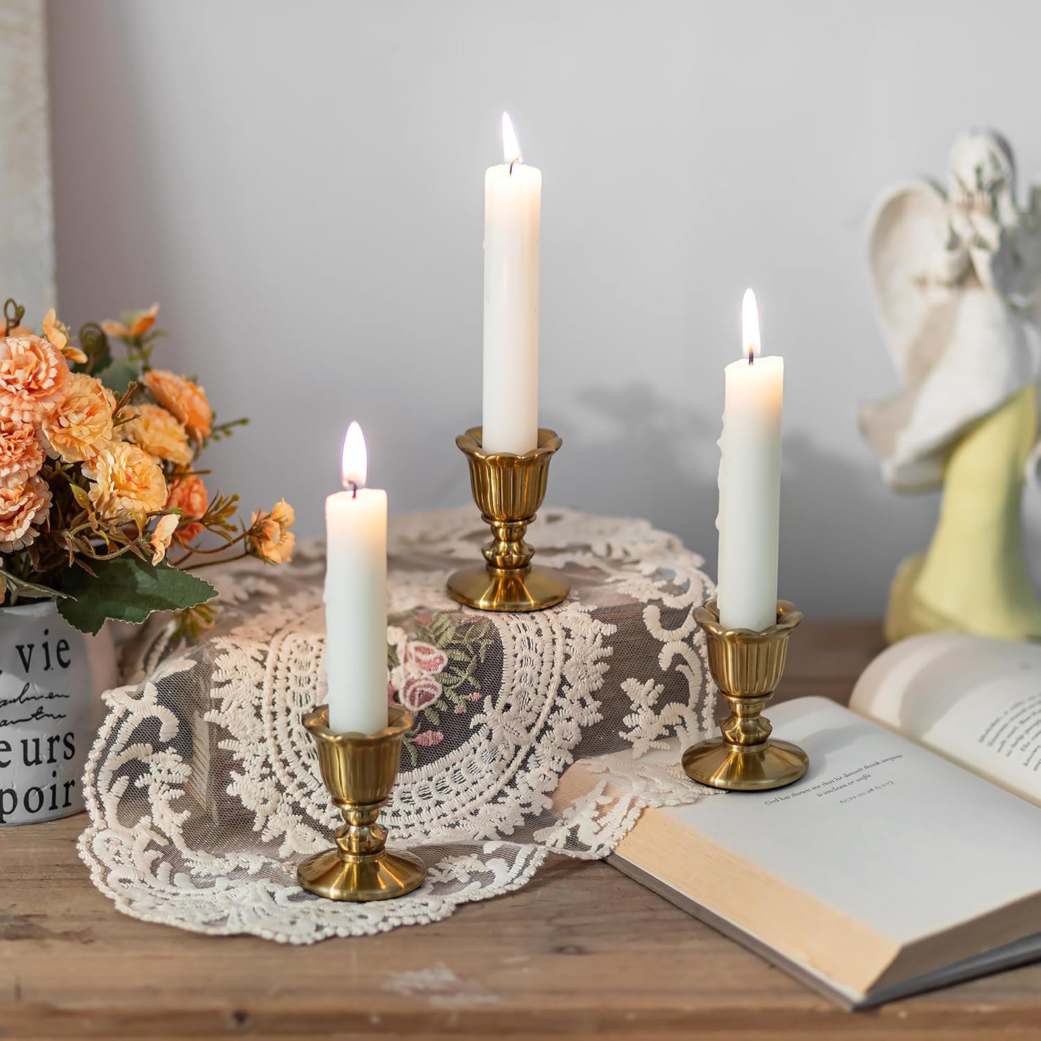 Vintage Candlestick Holder Decor: Gold Taper Candle Holders Set of 2 for Dining Room Table Antique Candle Stick Holder for Fireplace Mantle