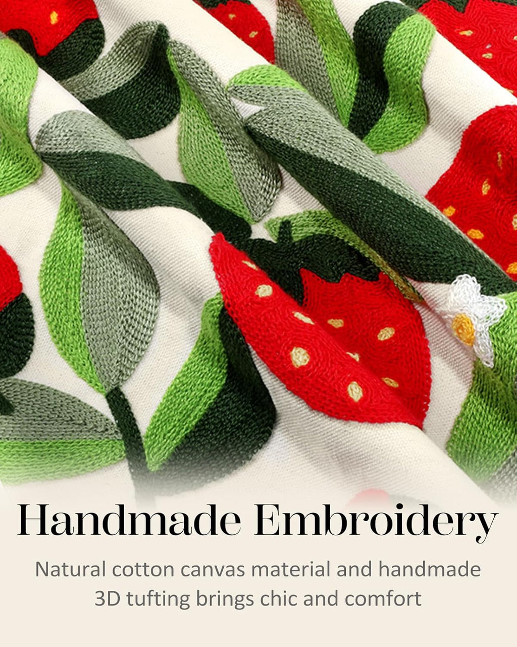 Embroidered Throw Pillow Cover - 18x18 inch Decorative Pillow Covers with Zipper Pillow Cover for Living Room Couch Sofa Bed Aesthetic Design Strawberry Linen Cotton Pillowcase Covers