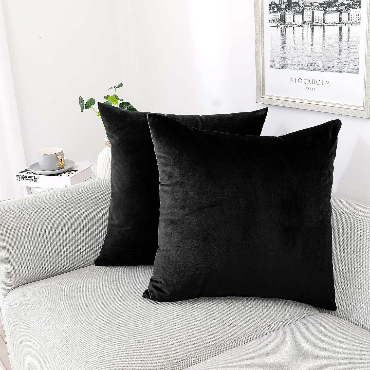 Decorative Throw Pillow Covers Pack of 2 Velvet Throw Pillow Cases for Couch Pillows Cover Bedroom Living Room Outdoor, Pillow Covers 20x20 Inch Black