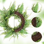 26inch Fern Wreath for Front Door, 26'' Farmhouse Mixed Green Wreath for Door Wall Window Decoration, Handmade Spring Summer Large Wreath