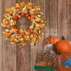 24 Inch Fall Wreath with Lights,Fall Door Wreath with Wheat Berry Straw,Farmhouse Thanksgiving Harvest Wreath for Home Wall Fall Festival Decor